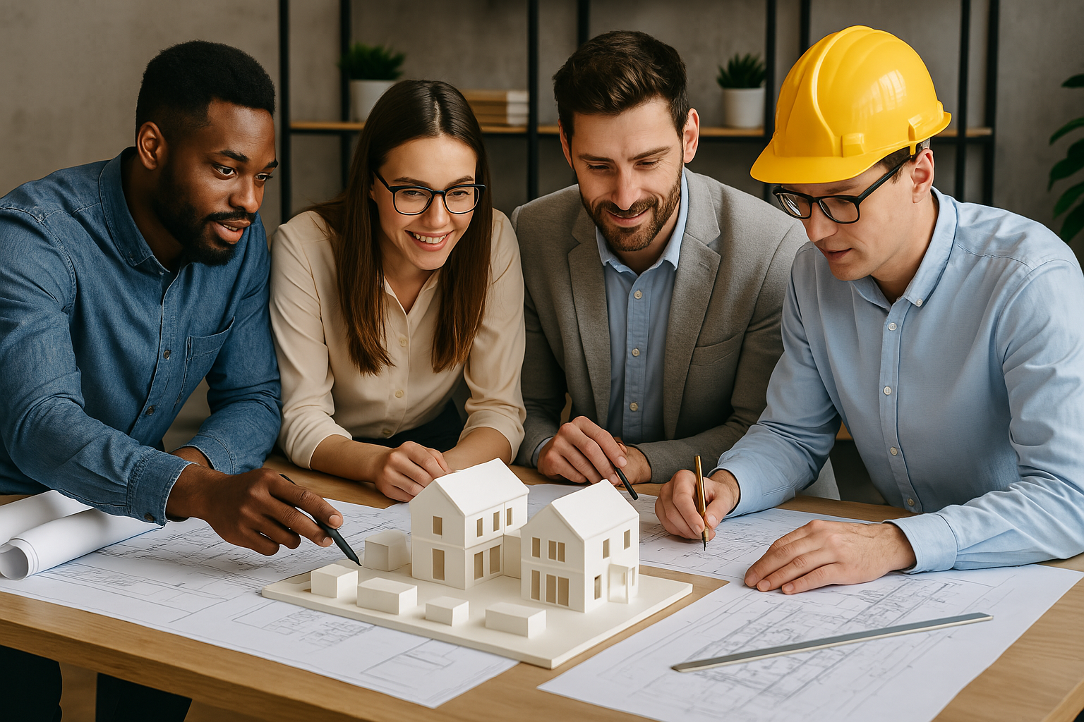 a company picture with architect and engineers collaborating in creating modular houses 2 a company picture with architect and engineers collaborating in creating modular houses 2